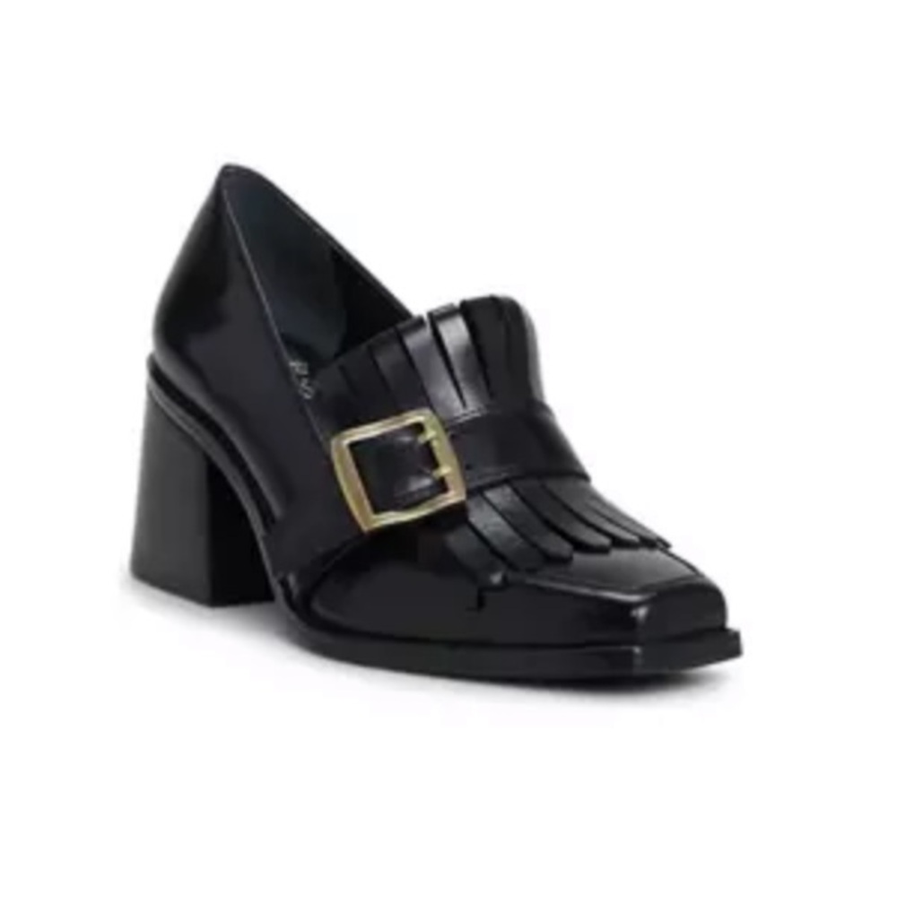 Vince Camuto Black Leather Flats with Gold Buckle